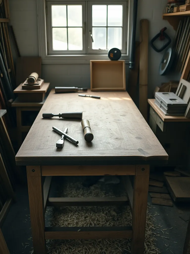 The workbench at the back of the shop