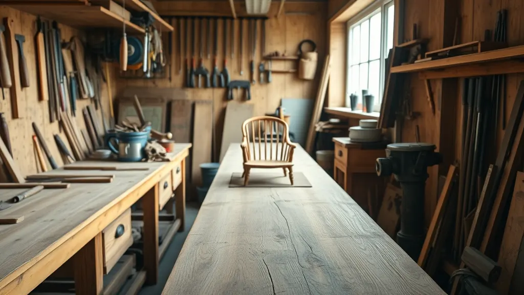 The workbench at the back of the shop
